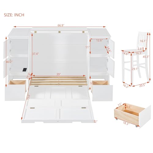 Twin Size Murphy Bed with Charging Station and Storage Drawers N21833
