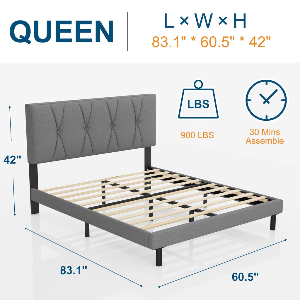 Full Size Platform Bed with Upholstered Headboard J6590