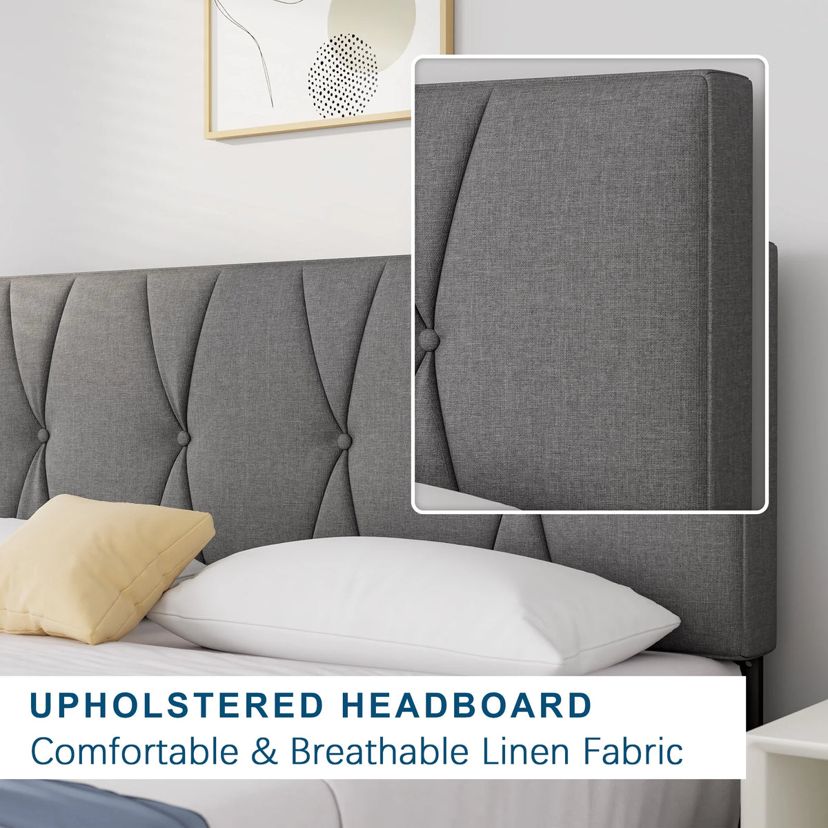 Full Size Platform Bed with Upholstered Headboard J6590