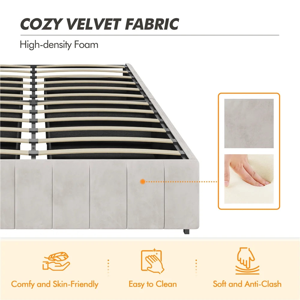 Beige Upholstered Storage Bed with 4 Drawers U333