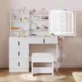 White Vanity Desk with Mirror and Light, 4 Drawers Q390