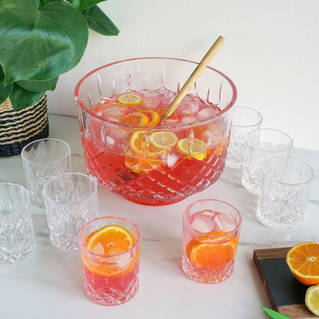 Cut Crystal Punch Bowl Set with 8 Tumblers, Dishwasher Safe L960216