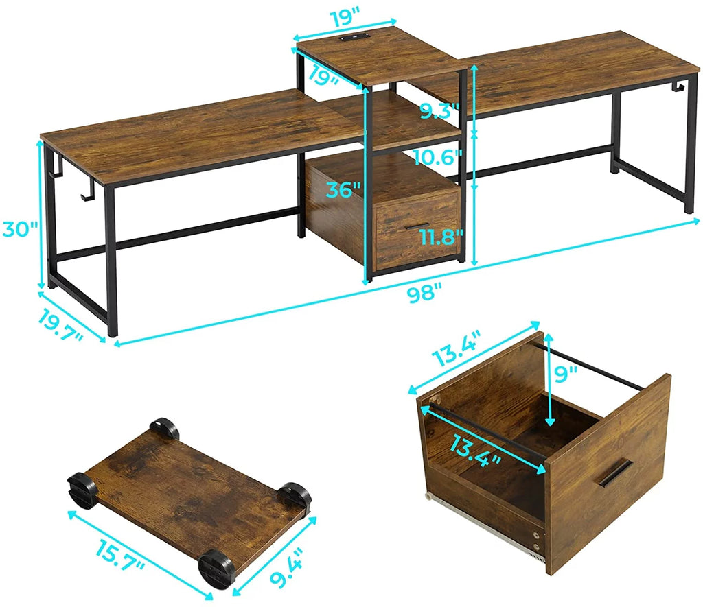 Brown Computer Desk with File Drawer and USB Port U35318