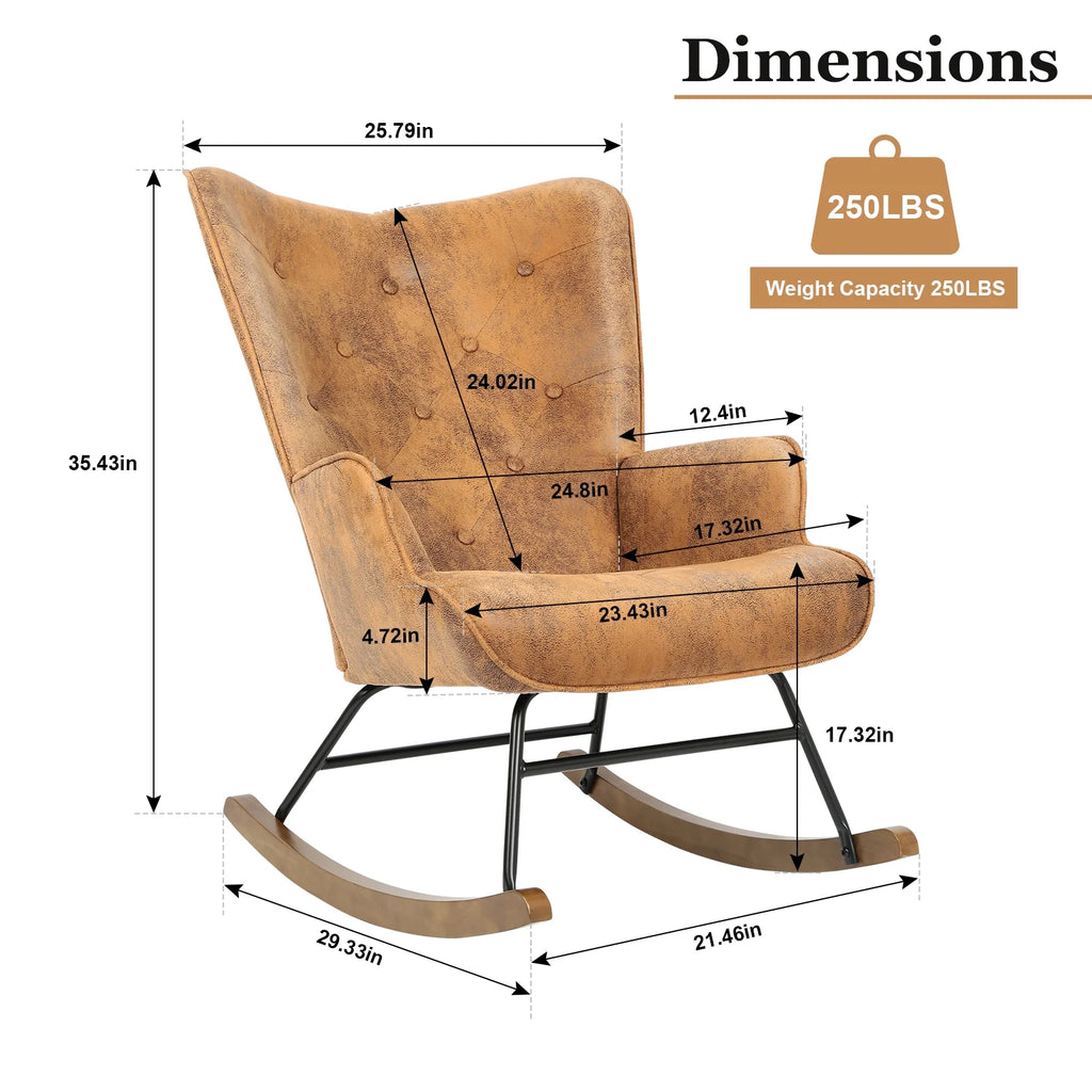 Brown Polyester Rocking Chair with Wooden Base G846