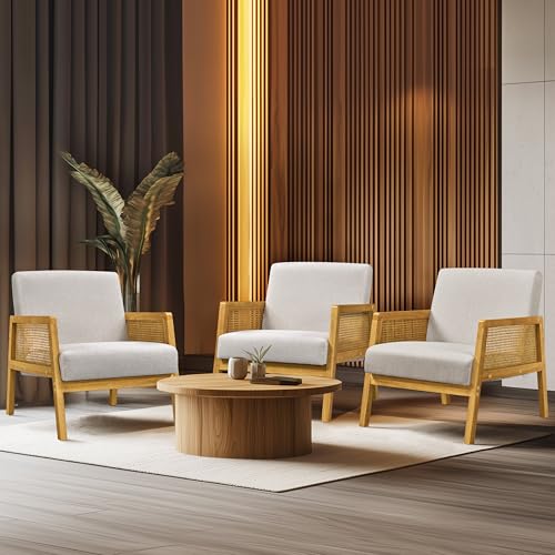 Beige Linen Accent Chair with Wood Legs, Set of 2 L3875