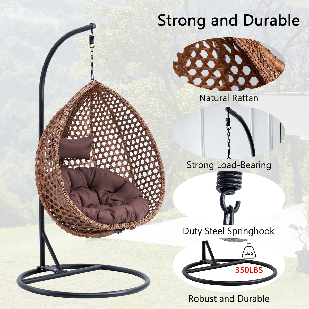 Egg Swing Chair with Stand Rattan Wicker Hanging Chair M323039