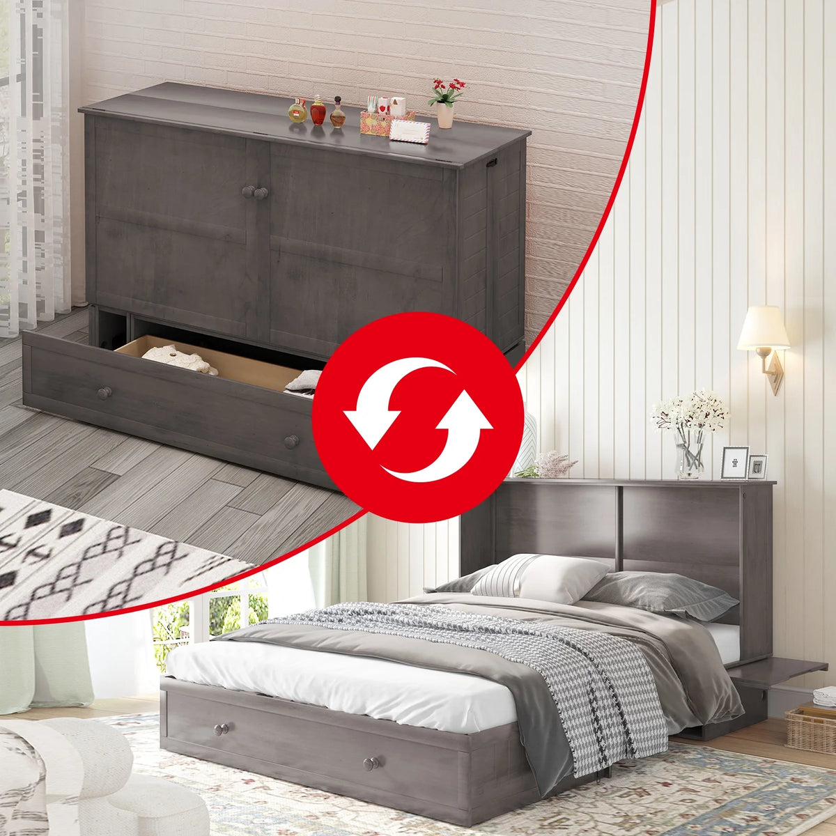 Queen Size Murphy Bed Chest with Foam Mattress W932186