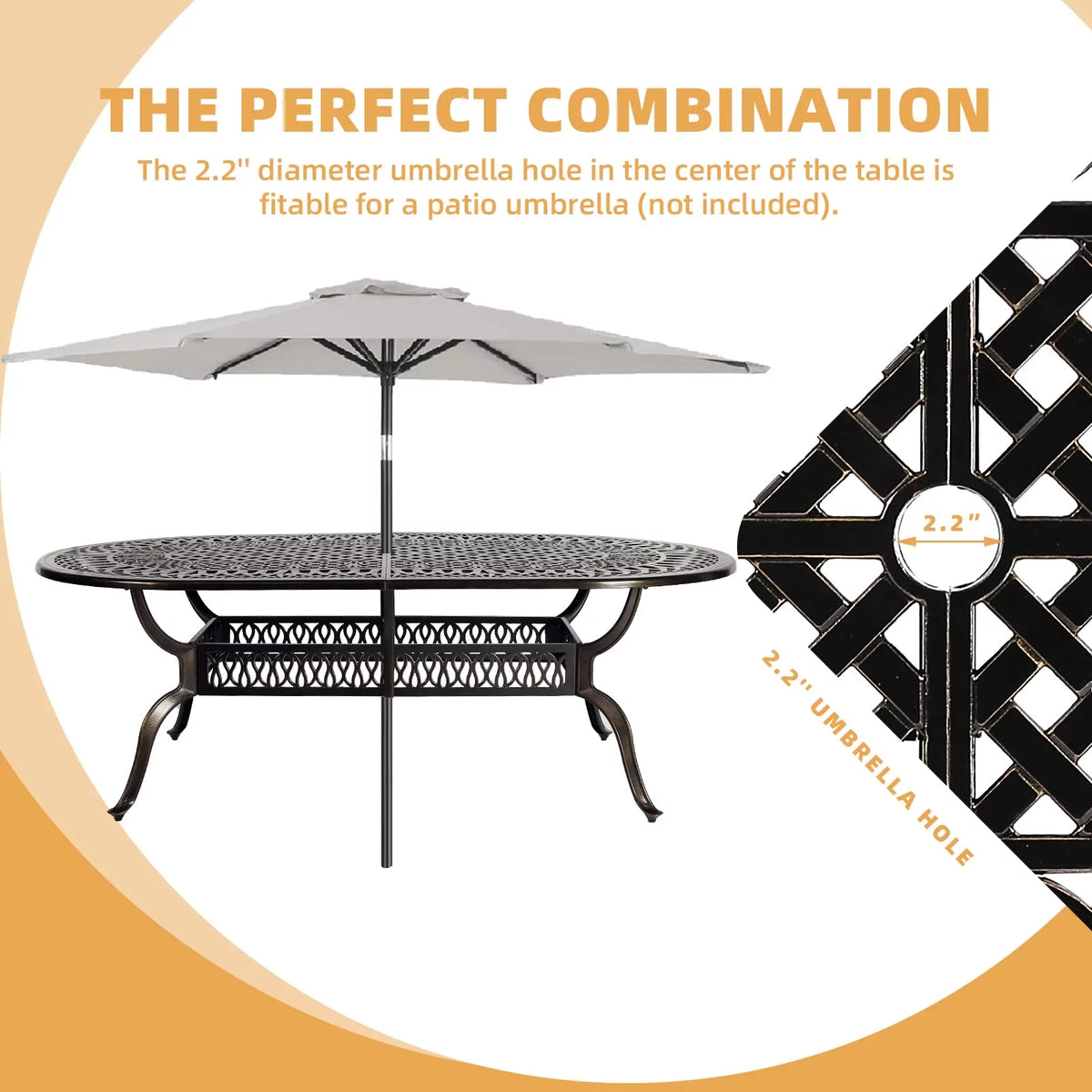 9-Piece Cast Aluminum Patio Dining Set with Umbrella Hole F4651
