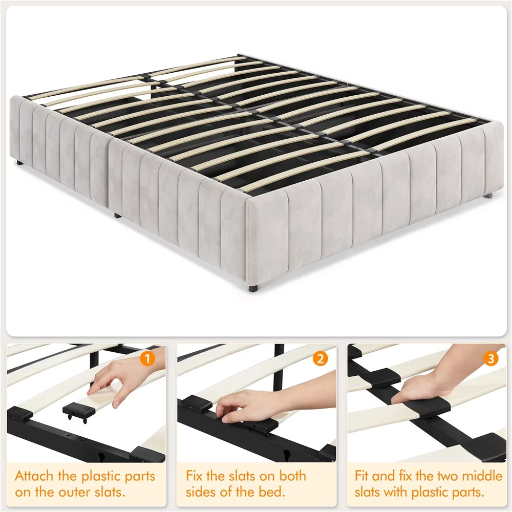 Beige Upholstered Storage Bed with 4 Drawers U333