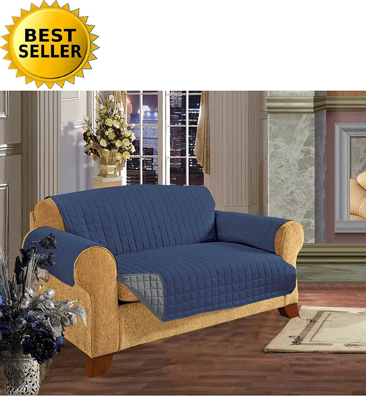Loveseat Size Navy Blue Gray Slipcover X1357