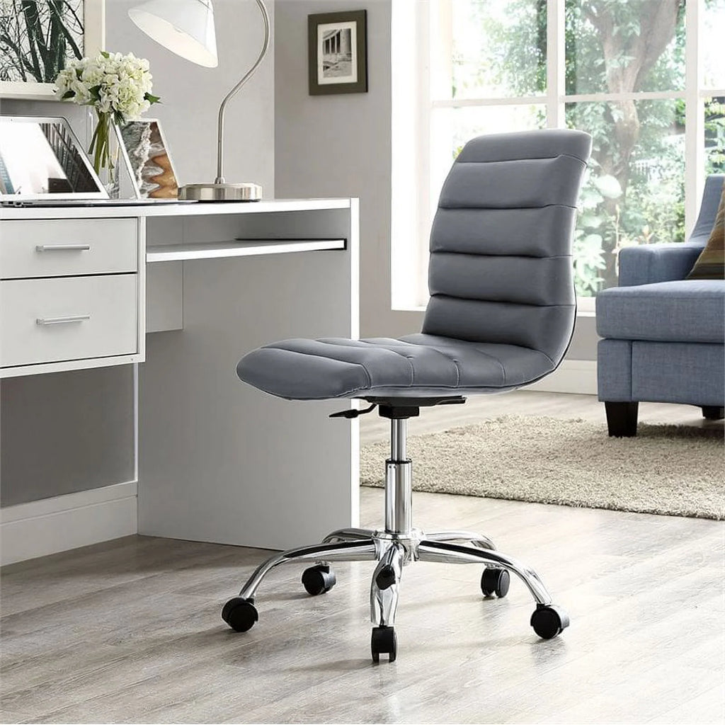 Gray Vinyl Nylon Mid-Back Armless Swivel Office Chair T2051