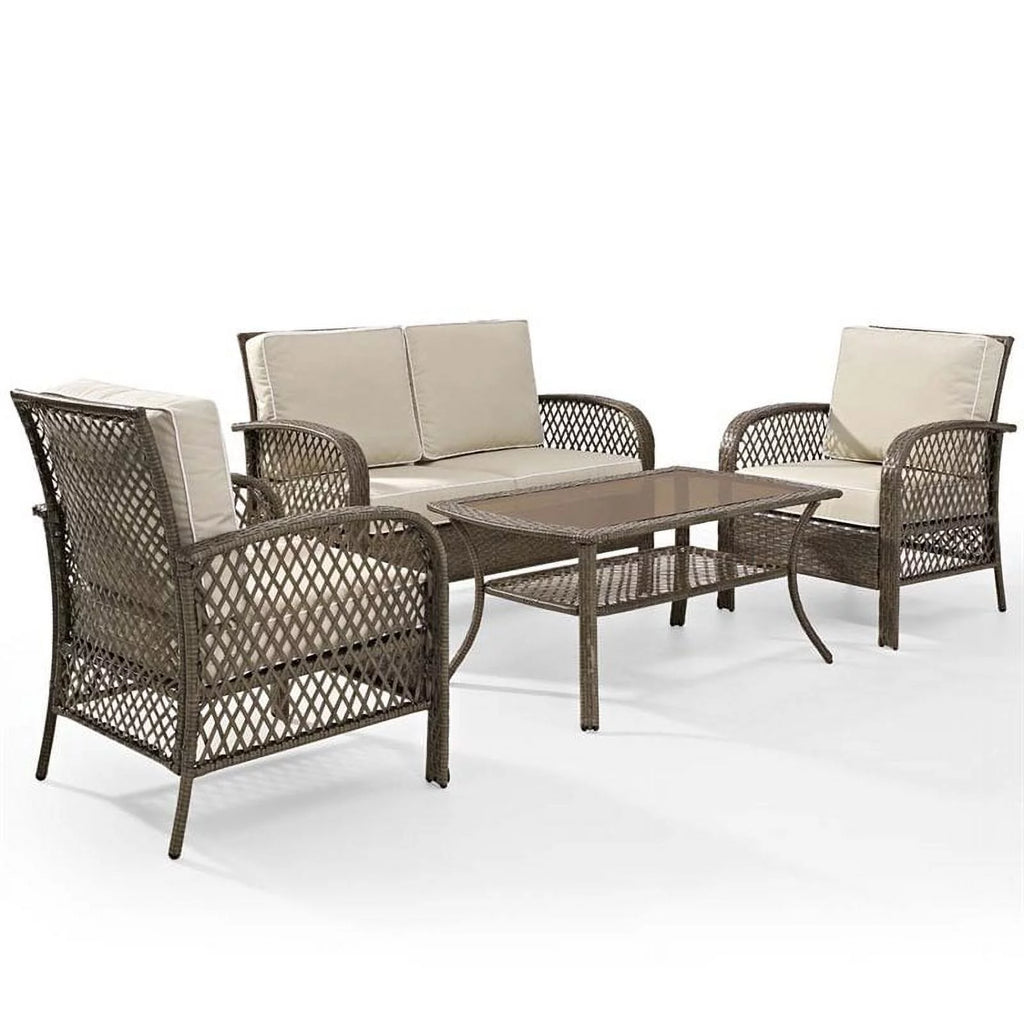4 Piece Outdoor Wicker Seating Set with Sand Cushions L64045