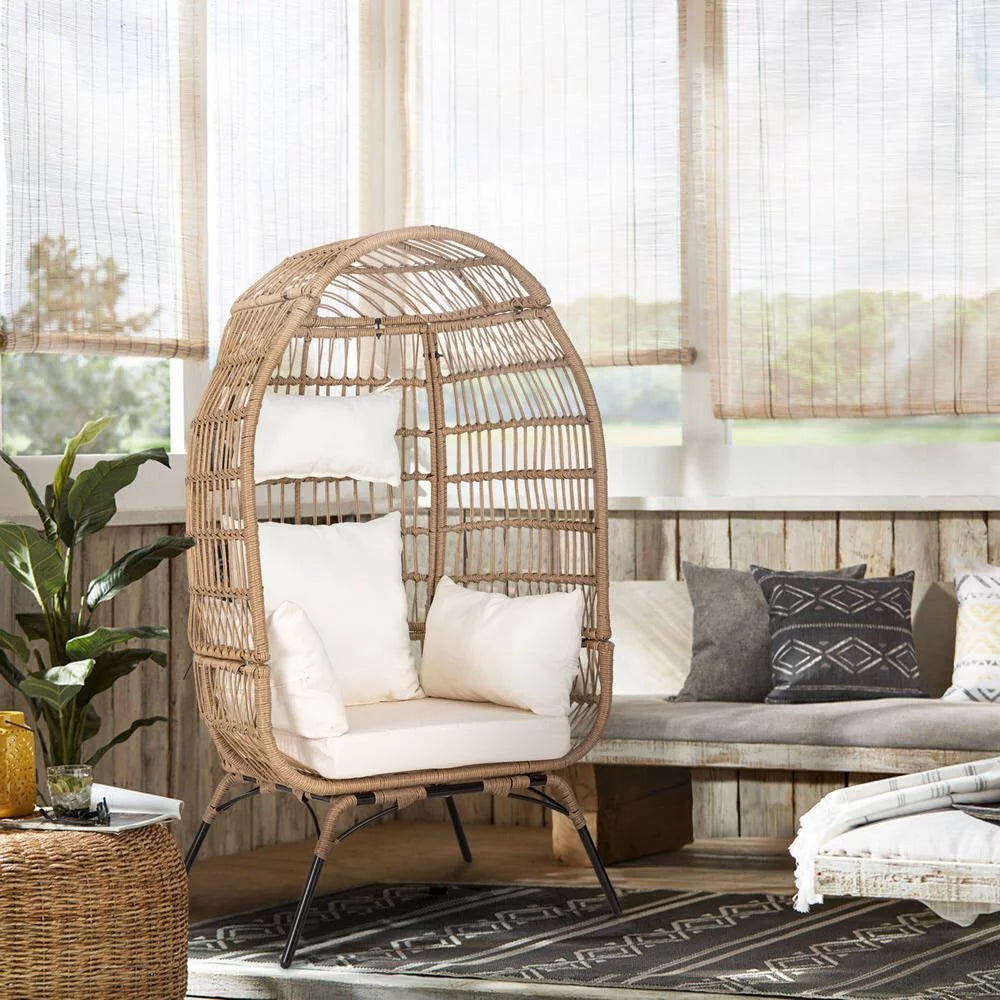 Navy Blue Rattan Wicker Oversize Patio Chair with Cushion V727