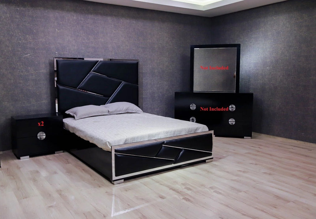 Black 3pc Queen Bed and 2 Nightstand Set U7756
