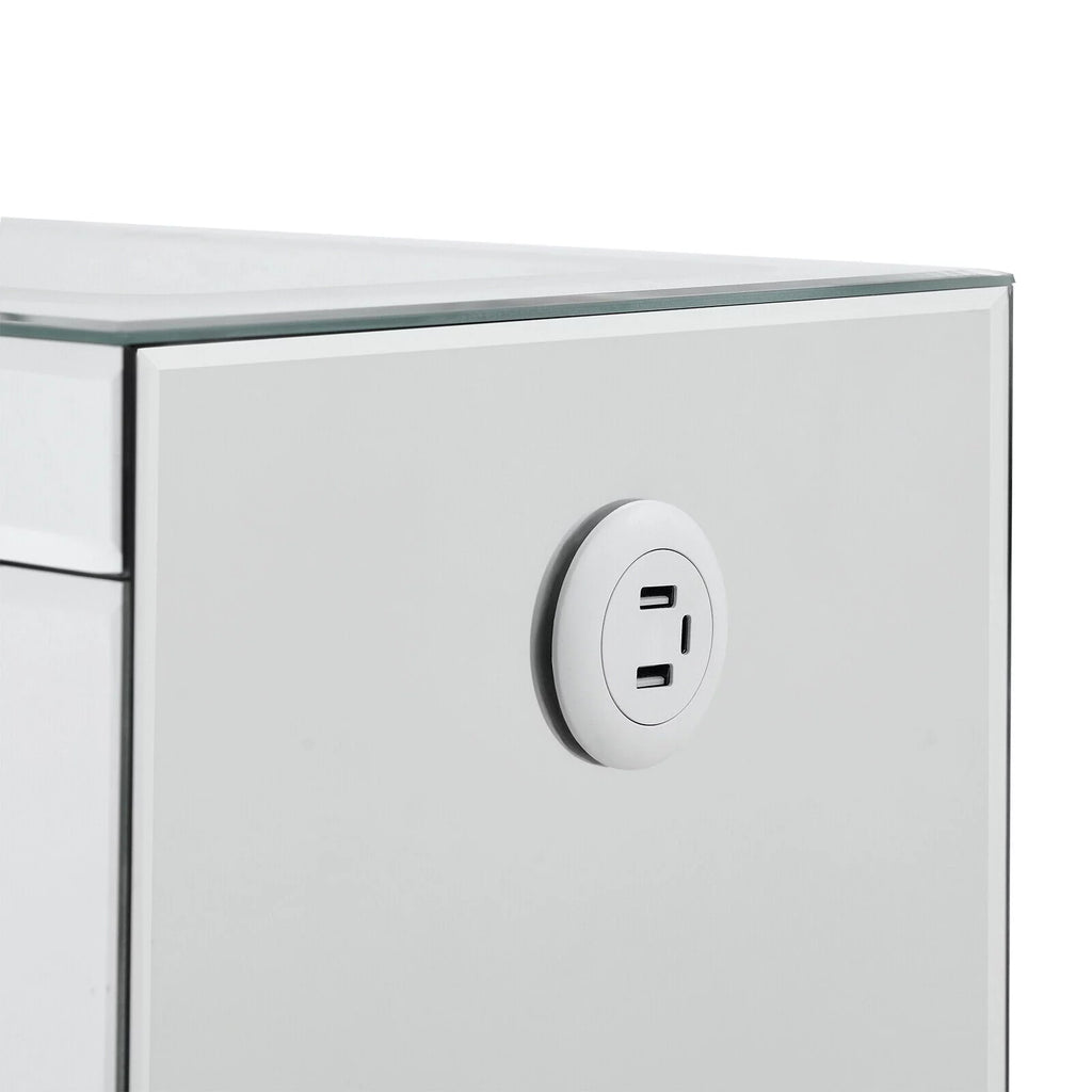 3 Drawer Mirrored Nightstand with Wireless Charging Station I112