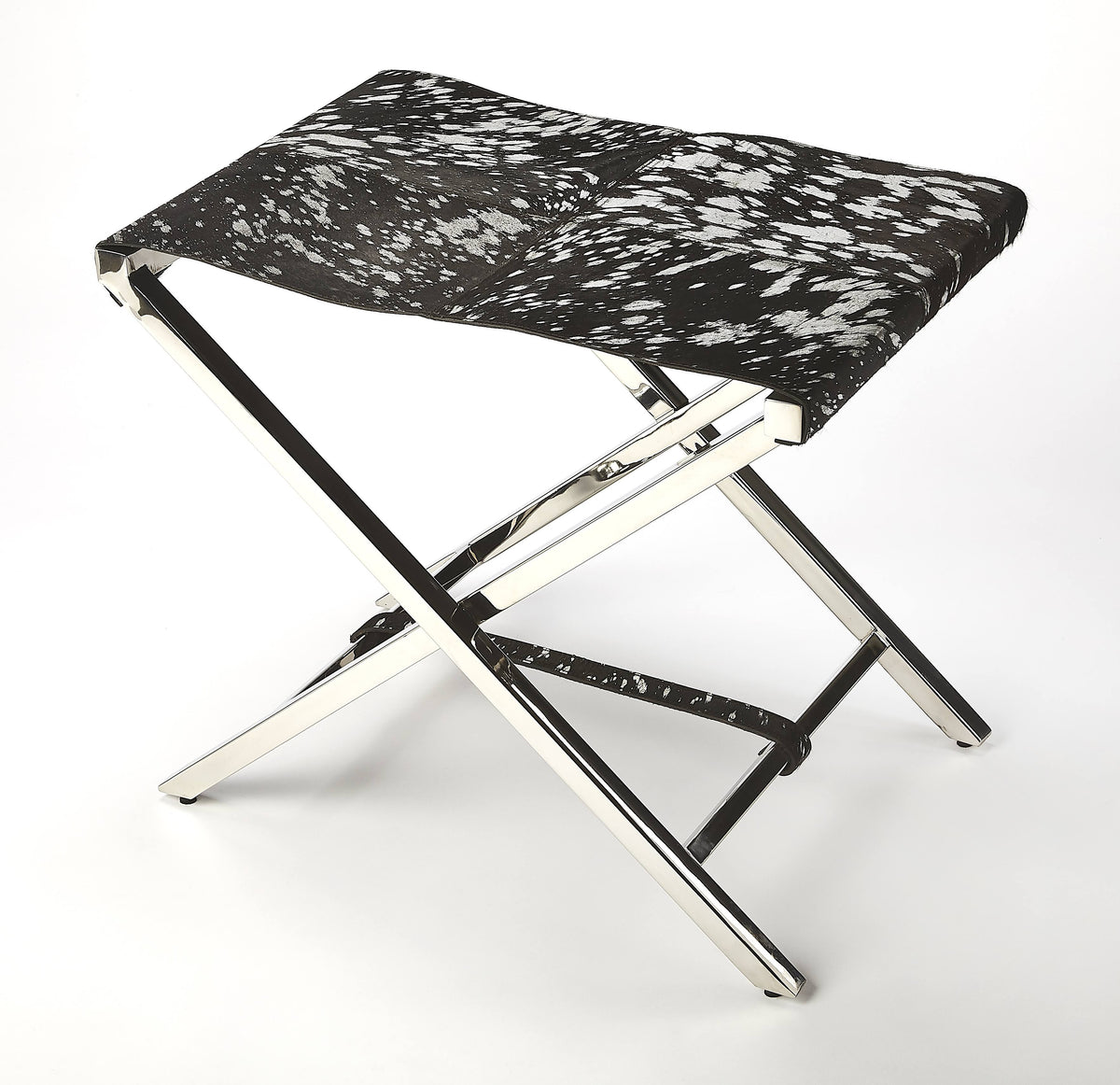 Black Silver Hide Metal Folding Stool I19109
