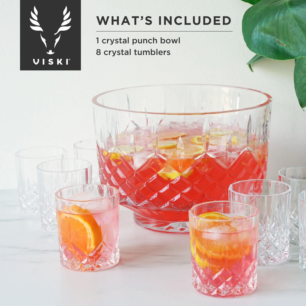 Cut Crystal Punch Bowl Set with 8 Tumblers, Dishwasher Safe L960216