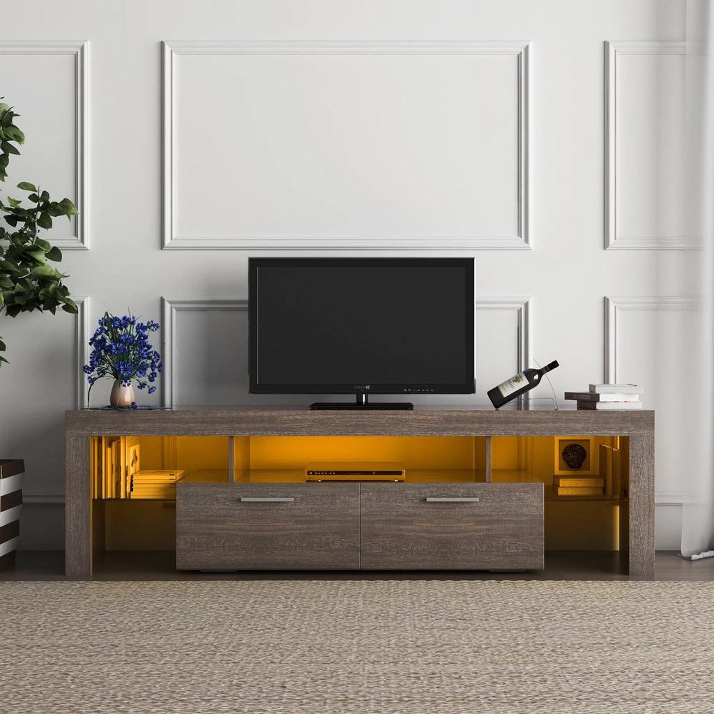 Modern LED TV Stand with 2 Drawers and Glass Shelf E463