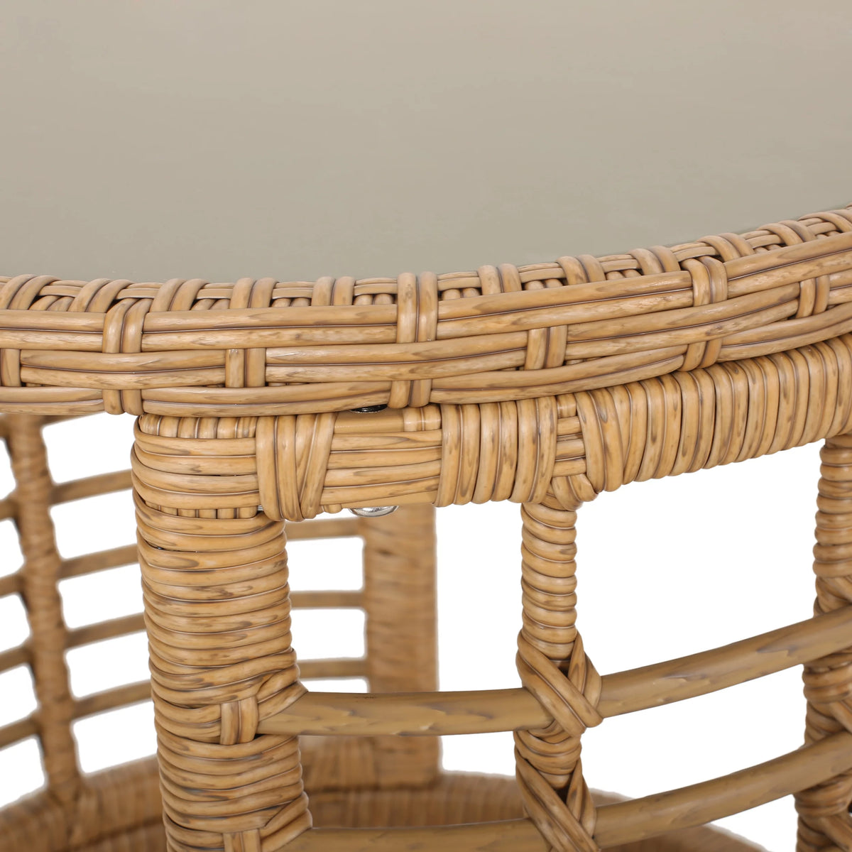 Light Brown Wicker Side Table with Tempered Glass Top F761729