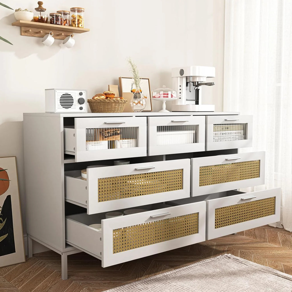 7 Drawer Rattan Wood Dresser D1639