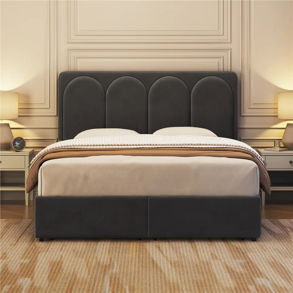Queen Dark Gray Upholstered Bed with 4 Storage Drawers C9848