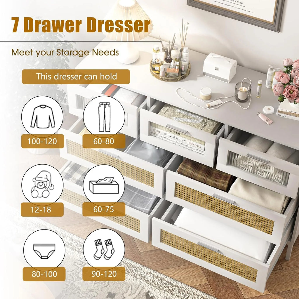7 Drawer Rattan Wood Dresser D1639