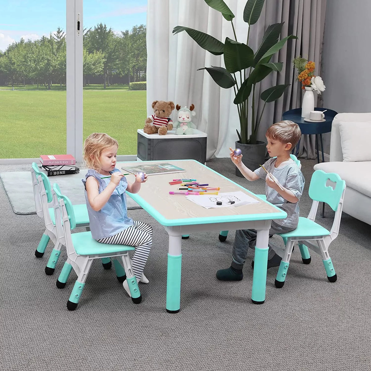Adjustable Kids Table and Chairs Set, 5 Pieces V573594