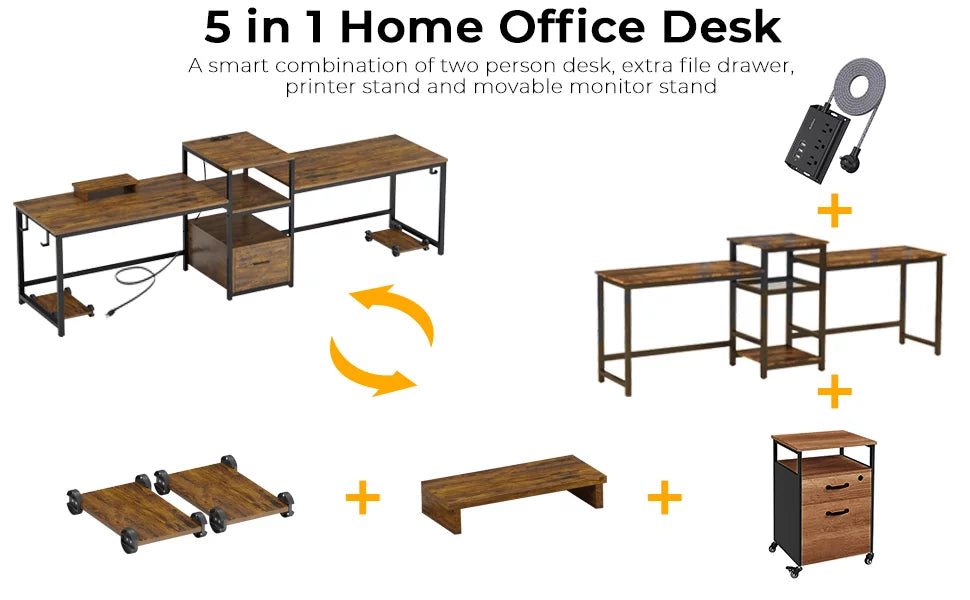 Brown Computer Desk with File Drawer and USB Port U35318