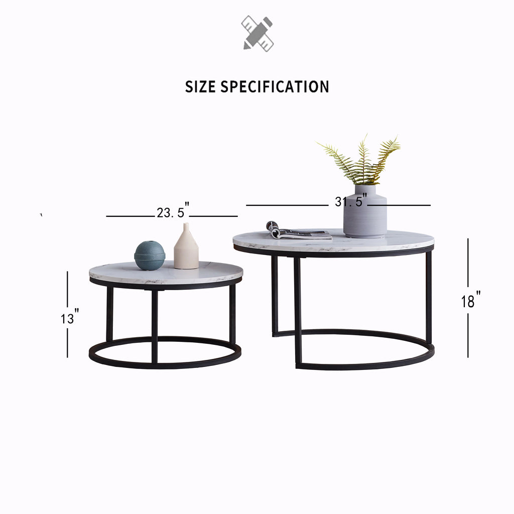 Set of 2 Round Nesting Coffee Table Wood Top Metal Frame K9998