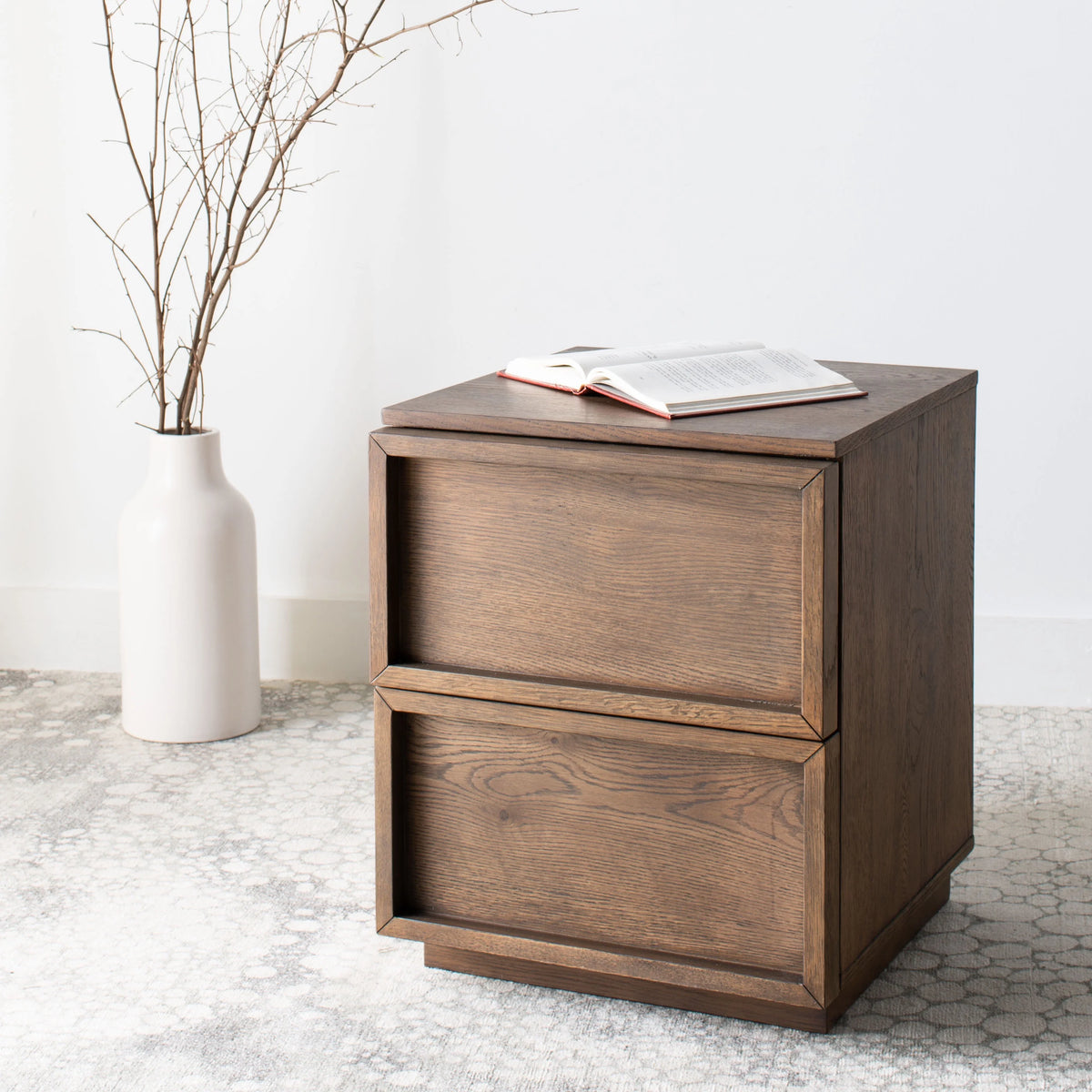 Medium Oak 2 Drawer Nightstand E754702
