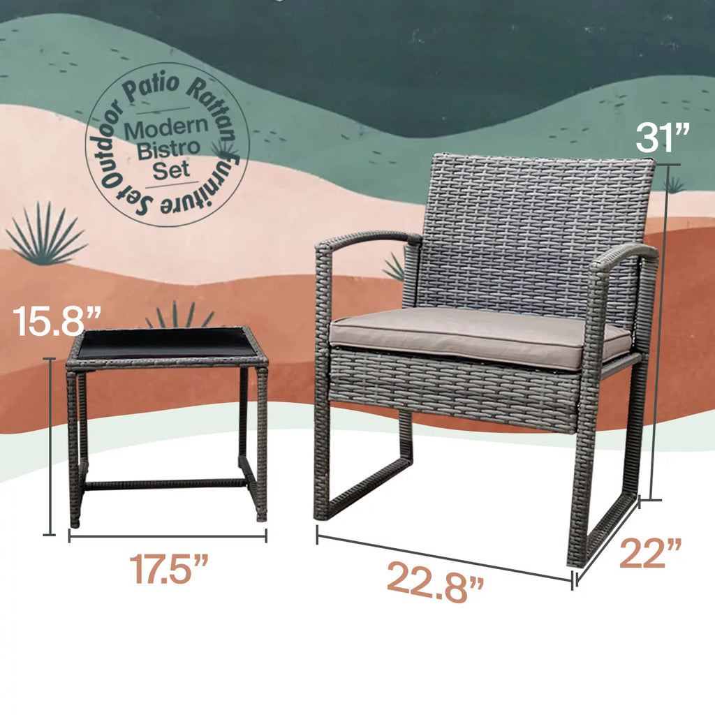 3-Piece Rattan Outdoor Coffee Table Set W4074