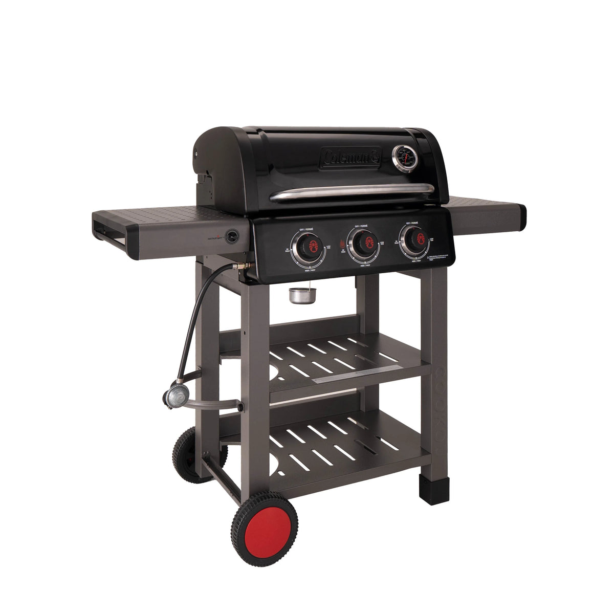 3-Burner Propane Gas BBQ Grill with Side & Storage Shelves 36,000 BTU, Black C1053