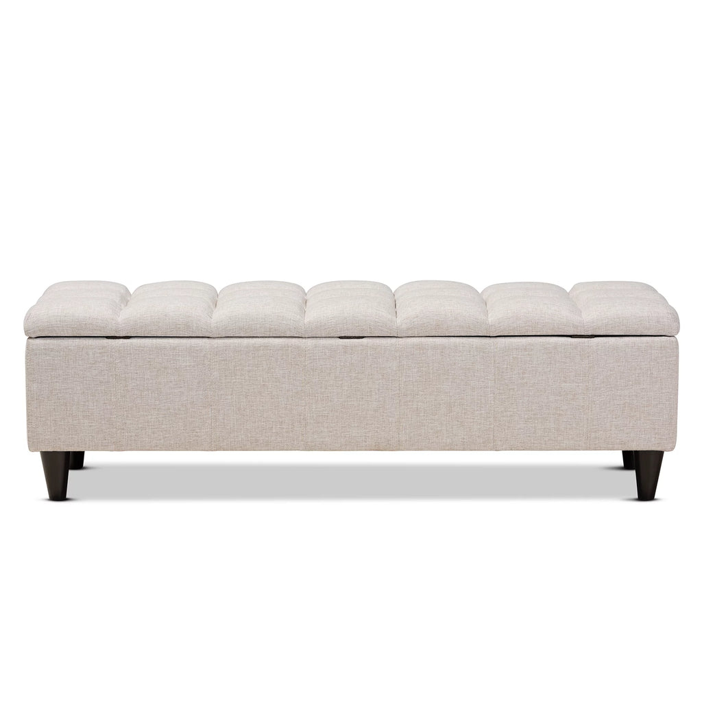 Beige Fabric Upholstered Wood Storage Bench Ottoman O87498