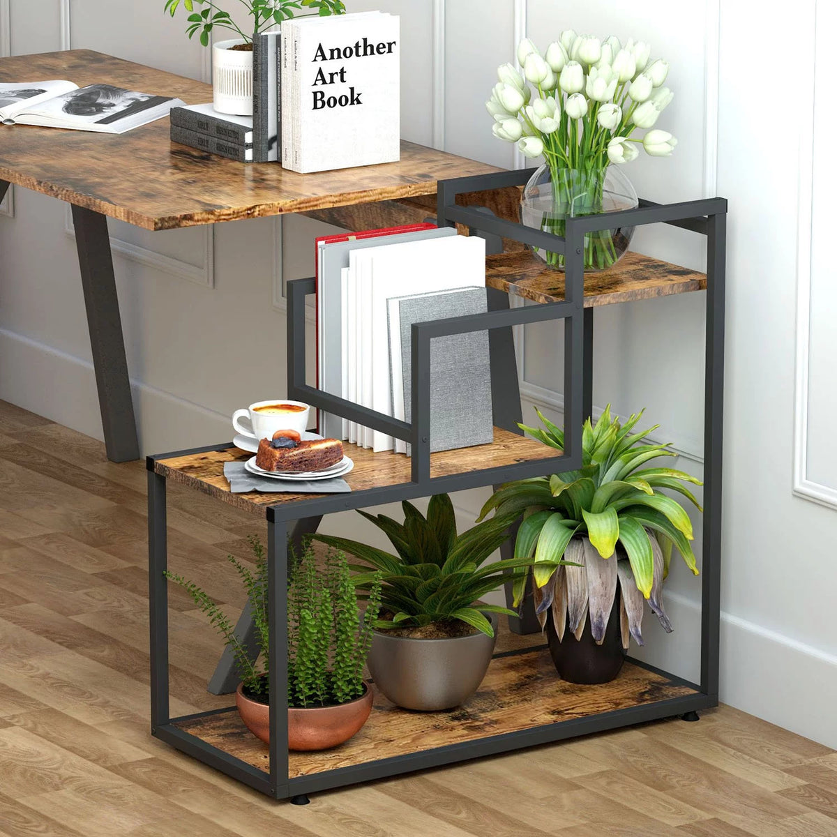 3-Tier Wood Metal Plant Stand D7215