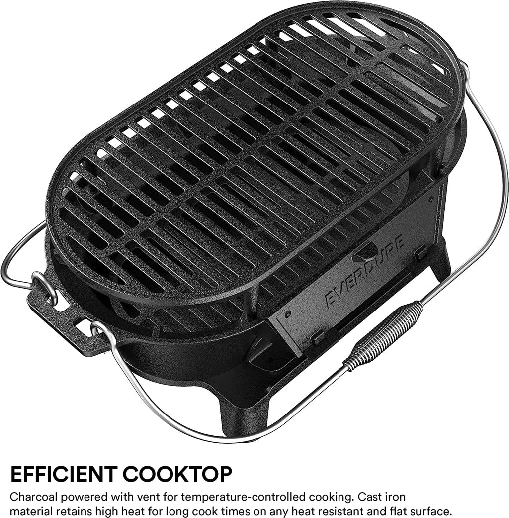 Cast Iron Portable Charcoal Grill with Cover J701