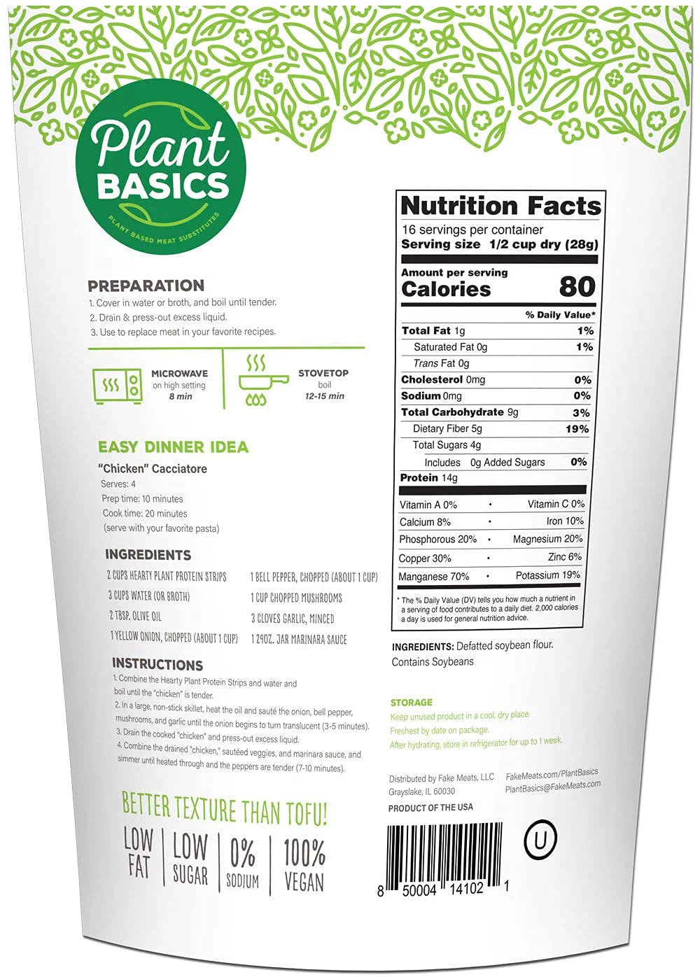 Unflavored Plant Protein Strips, 1 lb (Pack of 6) O177240