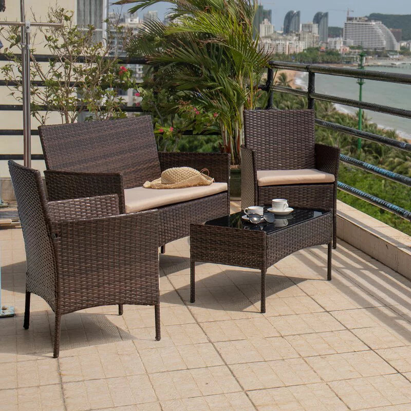 Brown PE Rattan Wicker 4 Pieces Patio Furniture Set with Cushion L529127