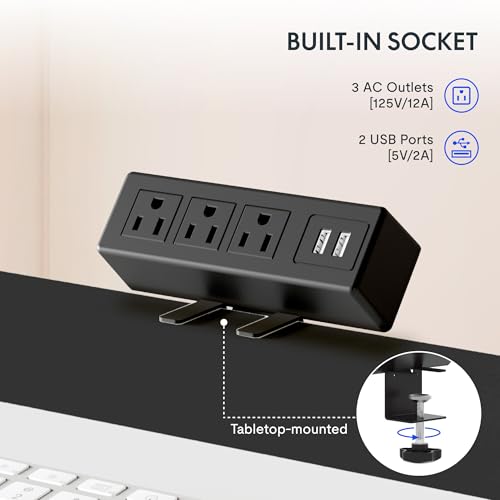 Black Electric Standing Desk with Clamp Power Strip L3736