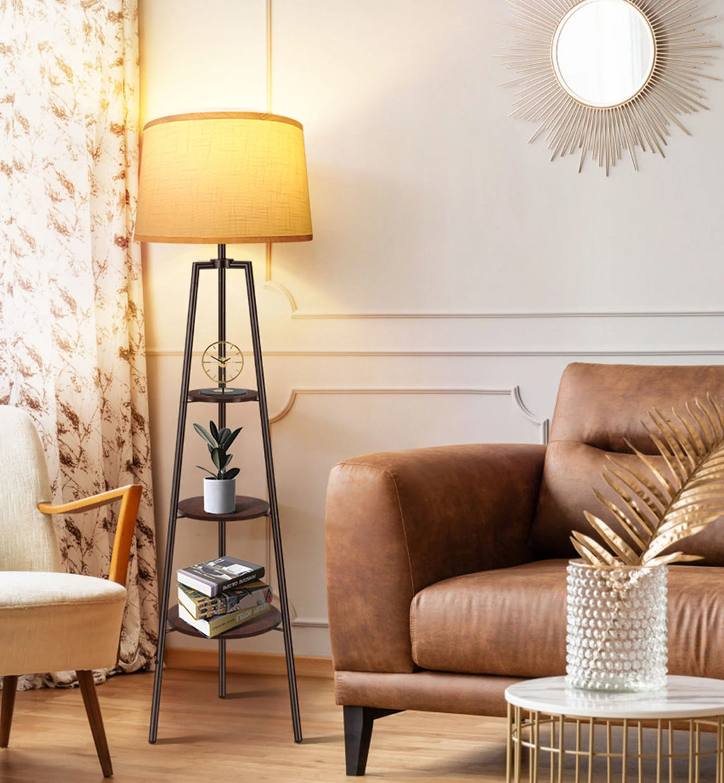Black Tripod Floor Lamp with Shelves R4678