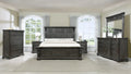 Dark Walnut Wood Panel Queen Bed Dresser Mirror Two Nightstands Chest J273