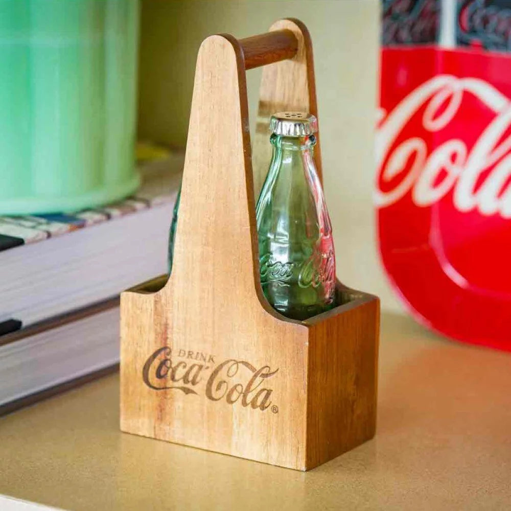 1oz Salt & Pepper Shakers Green Tinted Glass with Wooden Crate Y559