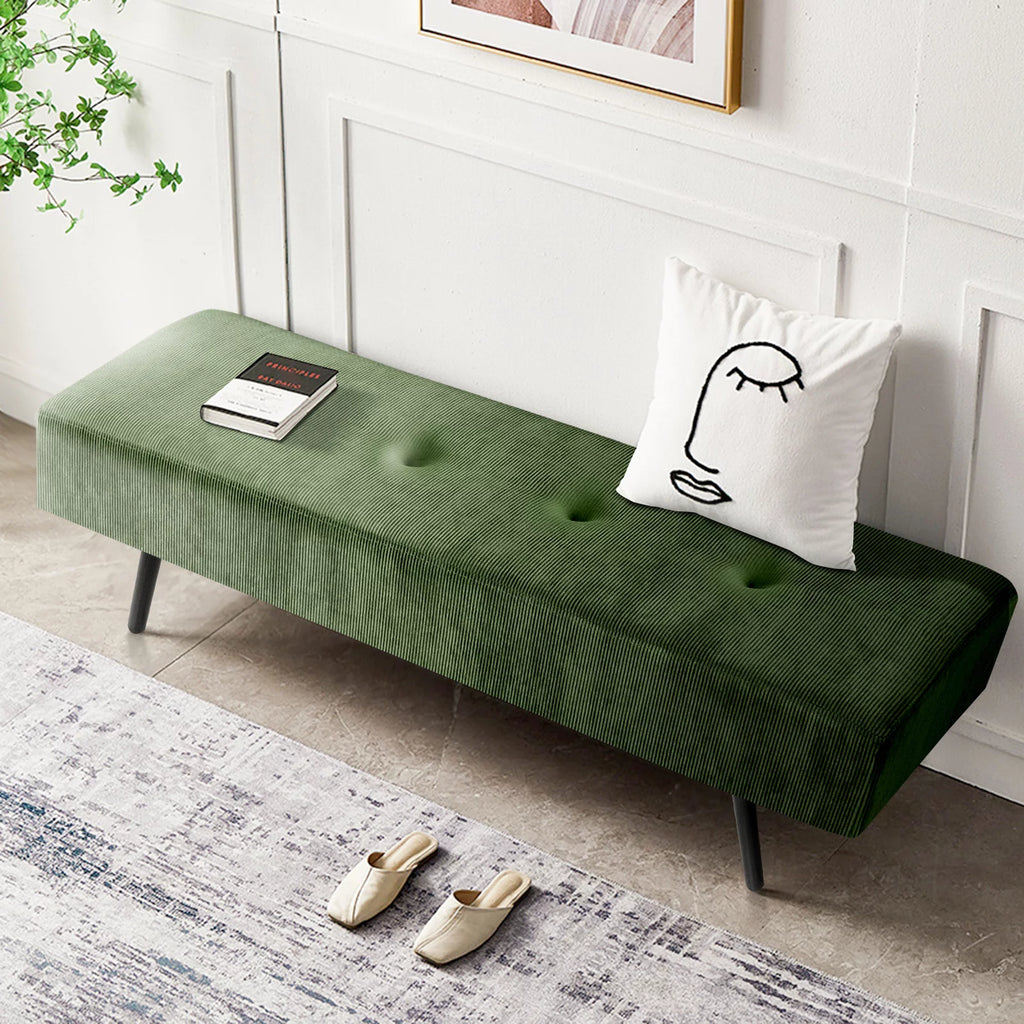 Modern Entryway Bench Corduroy Seat Green I269883