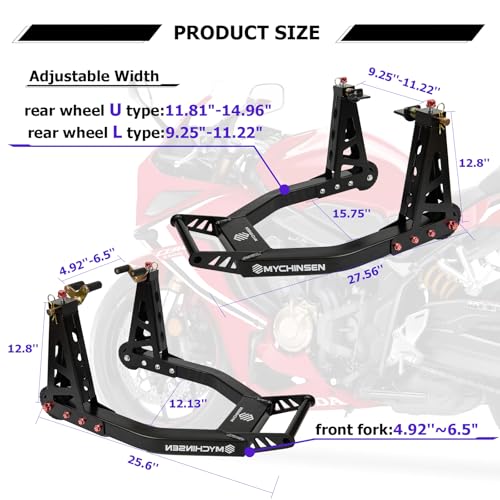 Aluminum Motorcycle Stand Front and Rear Combo Wheel Lift Stands, U+L Adjustable, Black B612