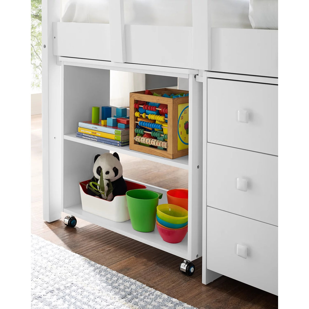 Twin Low Loft Bed with Desk, White E32561