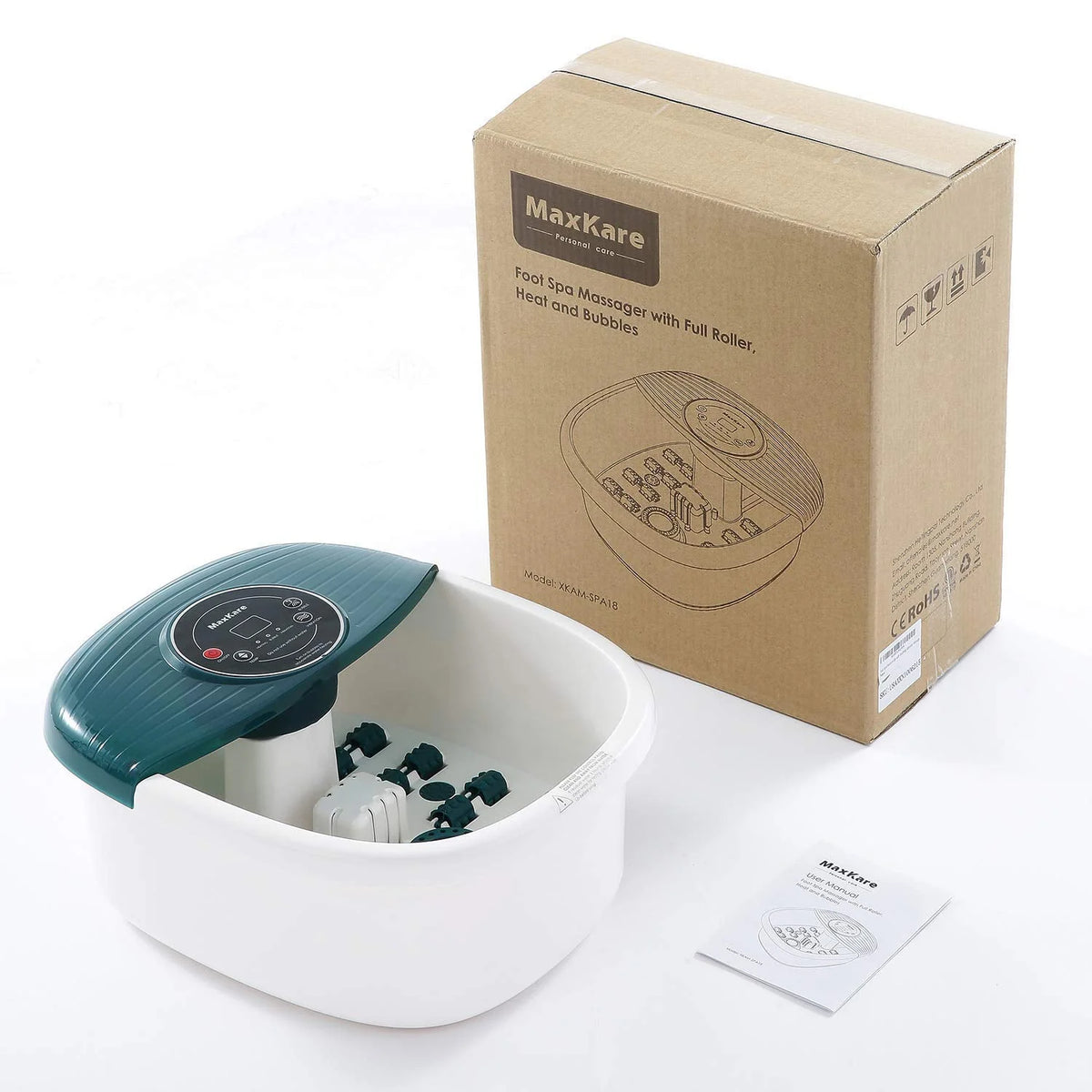 Foot Spa Bath Massager with Heat, Bubbles, Vibration, 16 Detachable Massage Rollers K13075