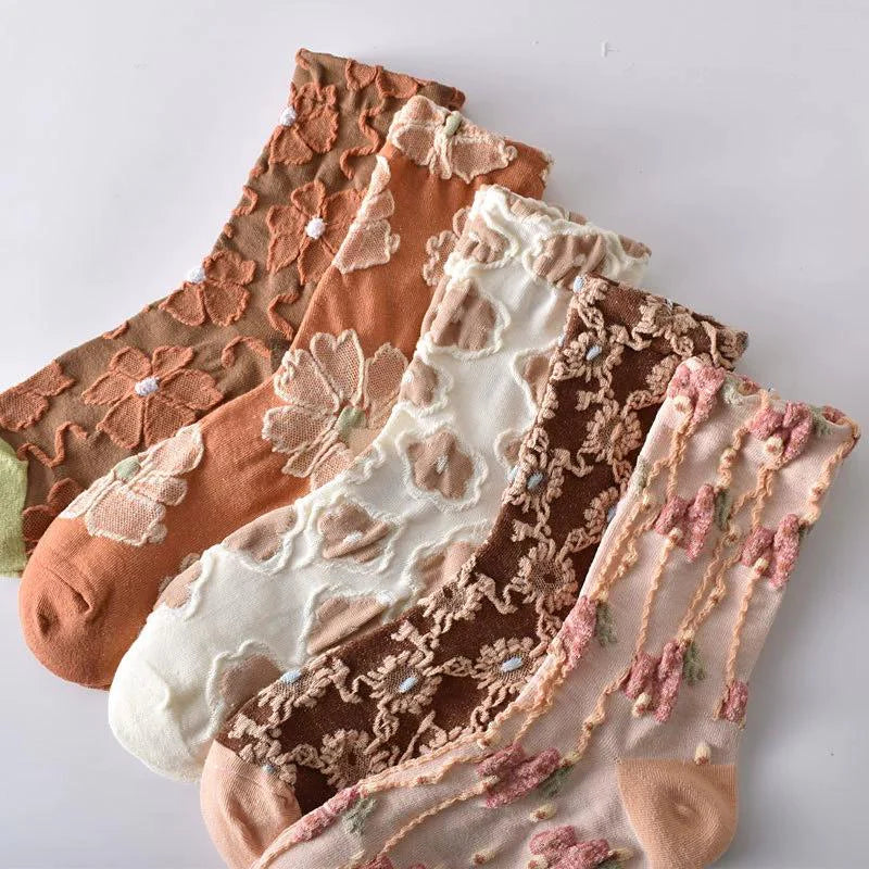 5 Pairs Womens Floral Socks O83917