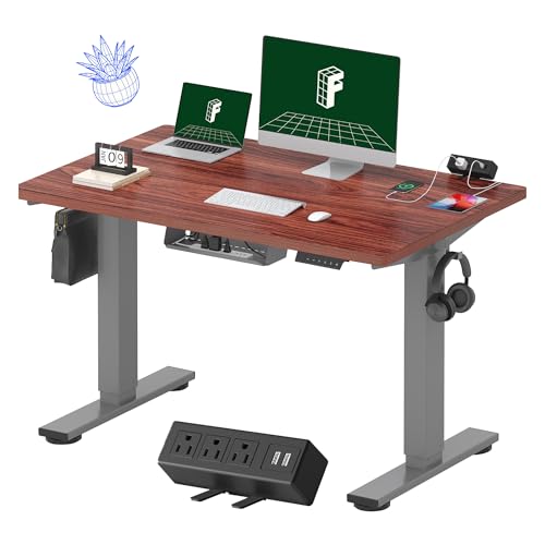 Black Electric Standing Desk with Clamp Power Strip L3736
