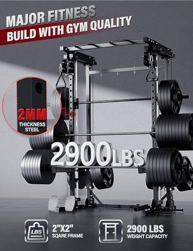 Smith Machine Squat Rack with Weight Bar, Cable Crossover Machine T5187