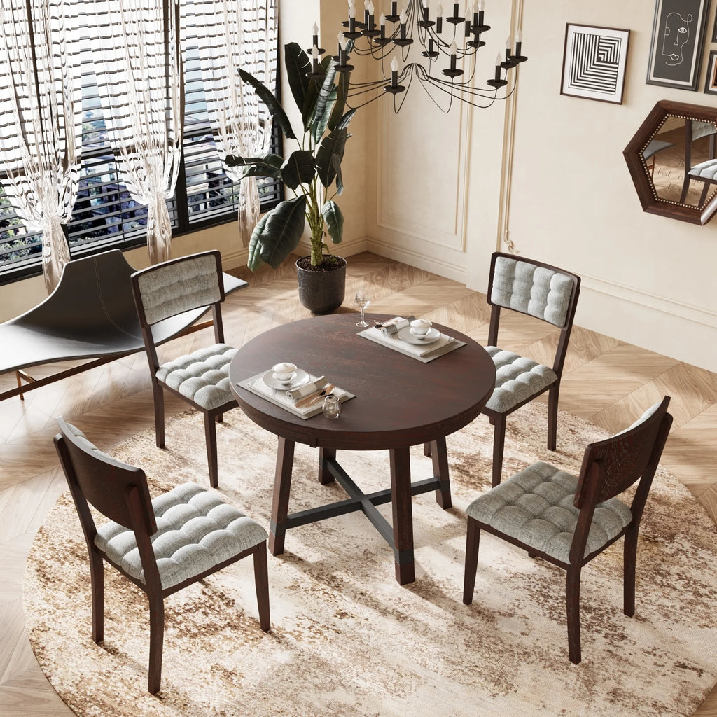 5 Piece Round Dining Table Set with 4 Chairs, Espresso E57847