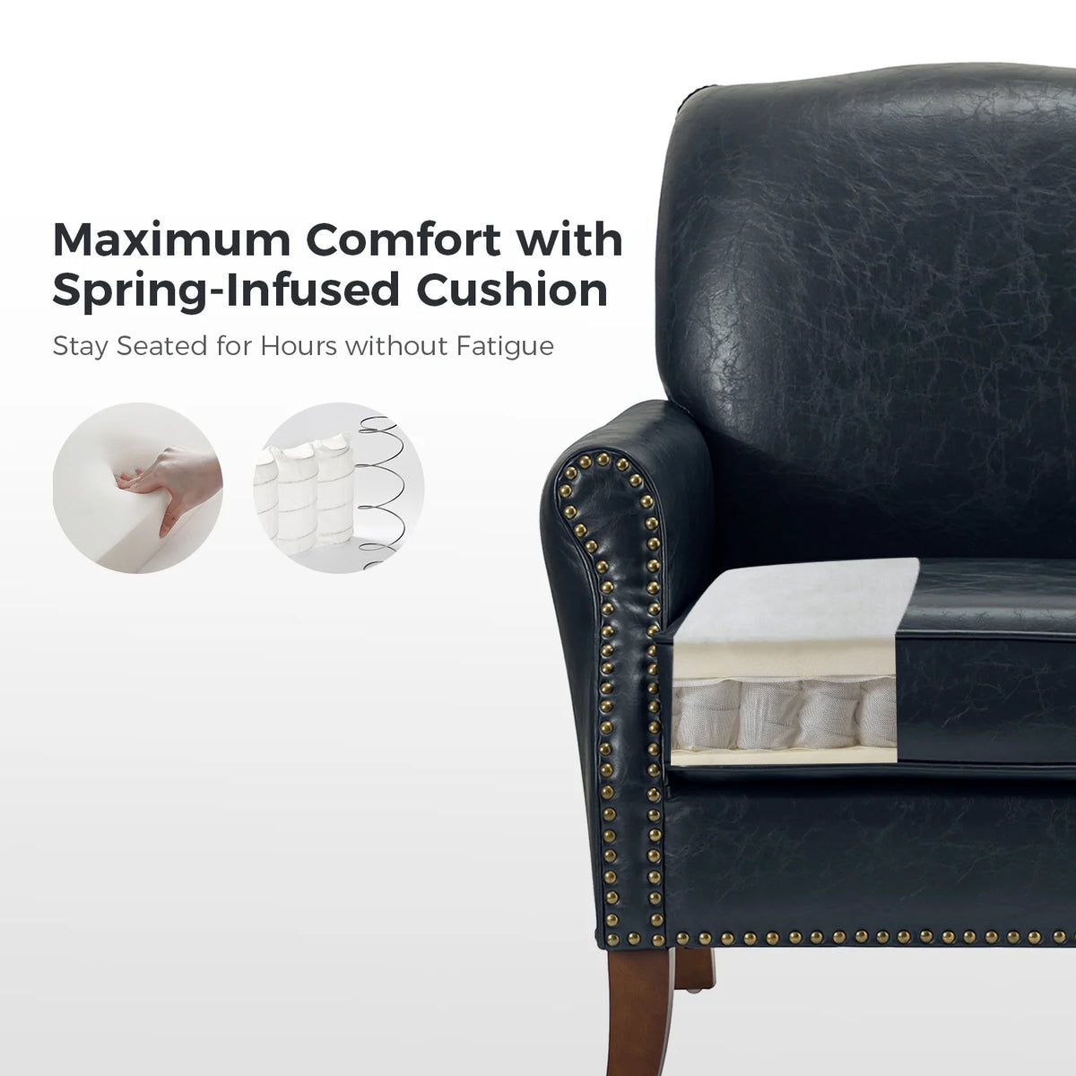 Vegan Leather Upholstered Accent Chair Set of 2 with Solid Wood Legs P895091